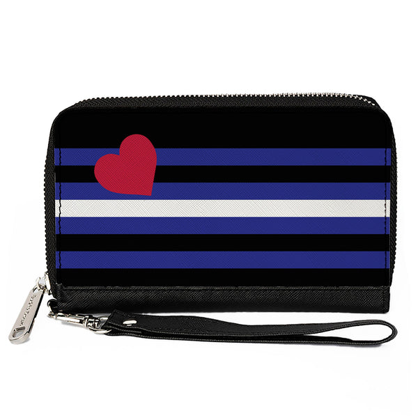 Buckle-Down Women's PU Zip Around Wallet Rectangle - Flag Leather Black Blue Red White