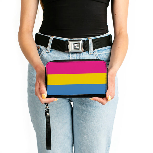 Buckle-Down Women's PU Zip Around Wallet Rectangle - Flag Pansexual Pink Yellow Blue