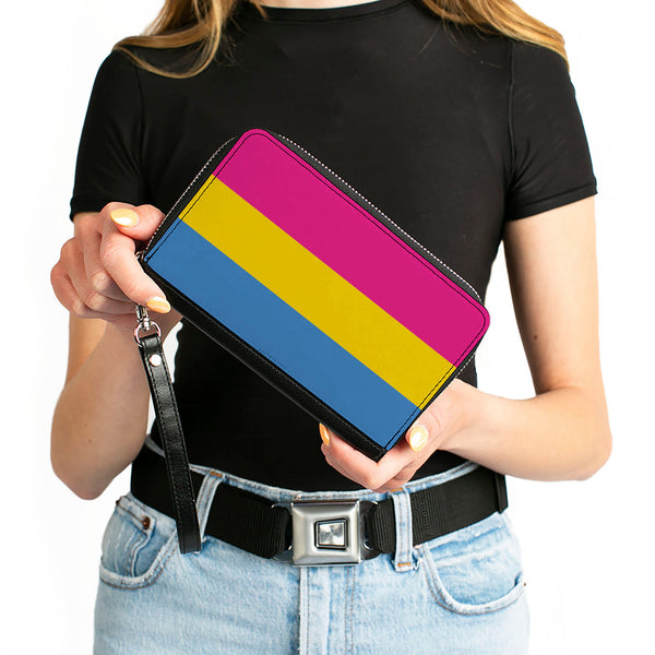 Buckle-Down Women's PU Zip Around Wallet Rectangle - Flag Pansexual Pink Yellow Blue