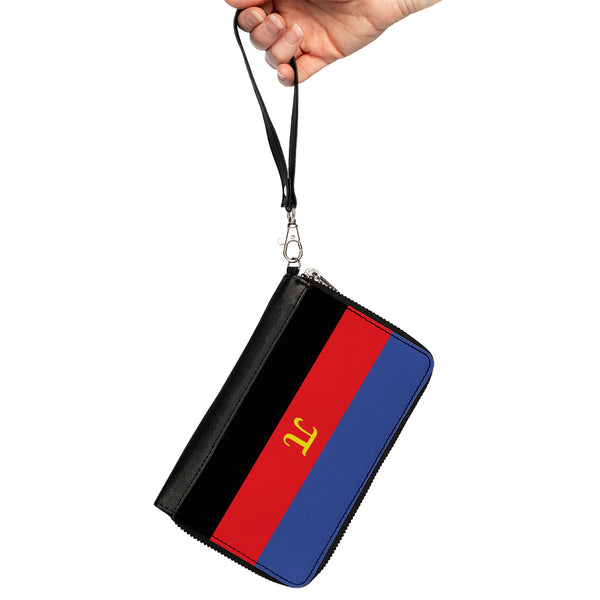 Buckle-Down Women's PU Zip Around Wallet Rectangle - Flag Polyamorous Pi Symbol Blue Red Black Yellow