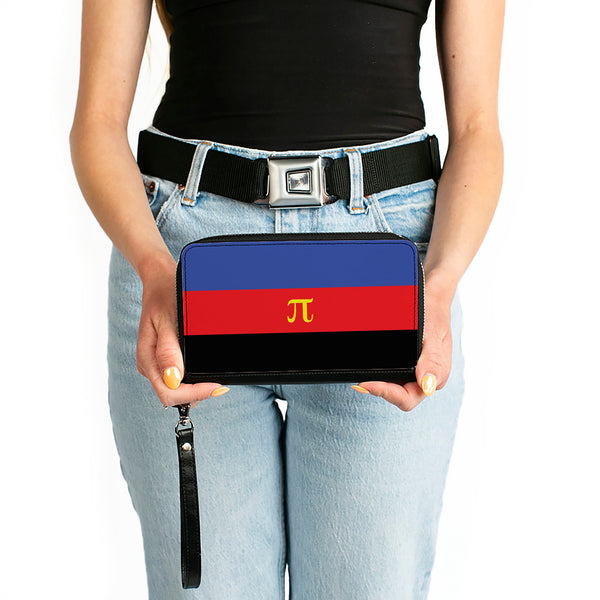 Buckle-Down Women's PU Zip Around Wallet Rectangle - Flag Polyamorous Pi Symbol Blue Red Black Yellow