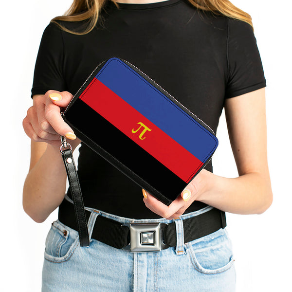 Buckle-Down Women's PU Zip Around Wallet Rectangle - Flag Polyamorous Pi Symbol Blue Red Black Yellow