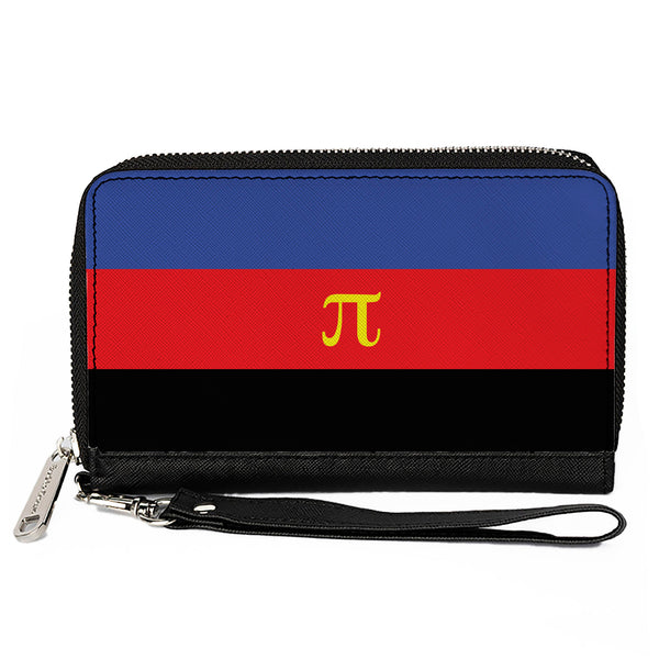 Buckle-Down Women's PU Zip Around Wallet Rectangle - Flag Polyamorous Pi Symbol Blue Red Black Yellow