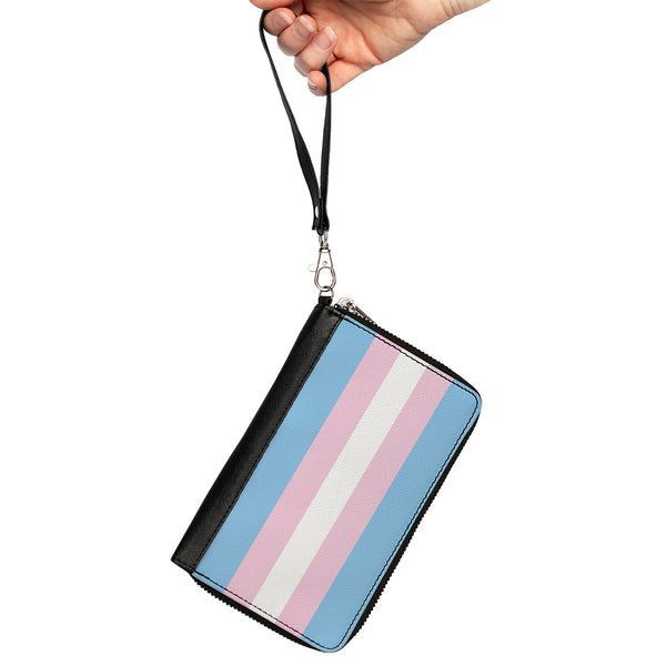Buckle-Down Women's PU Zip Around Wallet Rectangle - Flag Transgender Baby Blue Baby Pink White