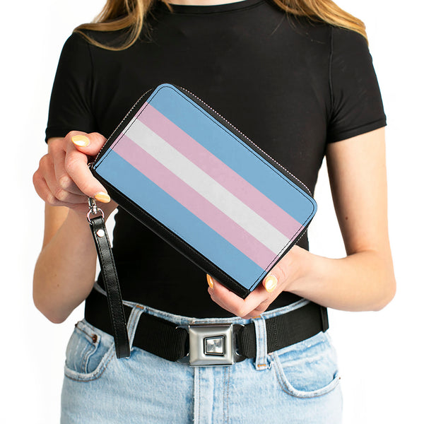 Buckle-Down Women's PU Zip Around Wallet Rectangle - Flag Transgender Baby Blue Baby Pink White
