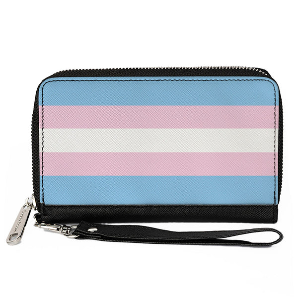Buckle-Down Women's PU Zip Around Wallet Rectangle - Flag Transgender Baby Blue Baby Pink White