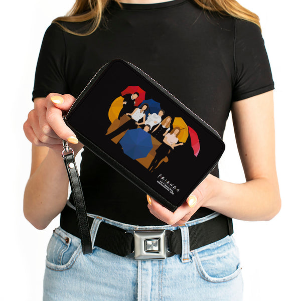 Buckle-Down Women's PU Zip Around Wallet Rectangle - Friends Umbrella Group Poses Silhouette I'LL BE THERE FOR YOU Black White