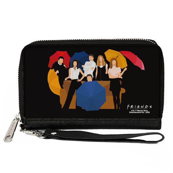 Buckle-Down Women's PU Zip Around Wallet Rectangle - Friends Umbrella Group Poses Silhouette I'LL BE THERE FOR YOU Black White