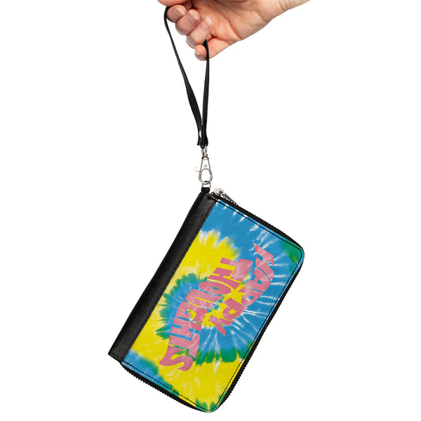 Buckle-Down Women's PU Zip Around Wallet Rectangle - HAPPY THOUGHTS Tie Dye Blue Yellow White Pink