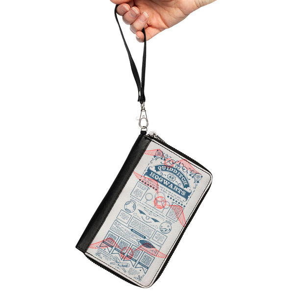 Buckle-Down Women's PU Zip Around Wallet Rectangle - Harry Potter QUIDDITCH AT HOGWARTS Rules Collage White Blue Red