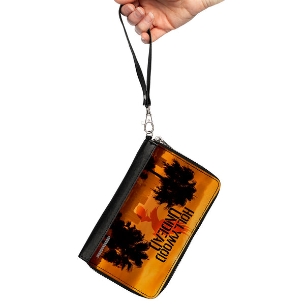 Buckle-Down Women's PU Zip Around Wallet Rectangle - HOLLYWOOD UNDEAD Text Logo Skyline Oranges Black