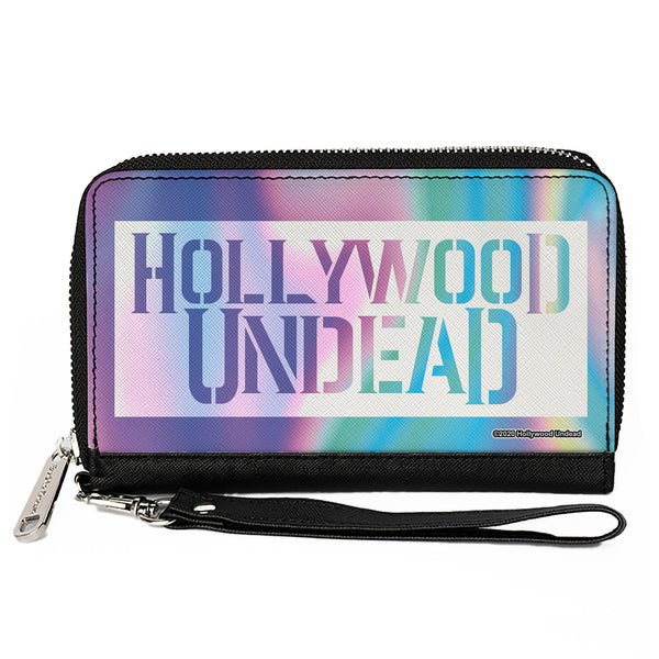 Buckle-Down Women's PU Zip Around Wallet Rectangle - HOLLYWOOD UNDEAD Text Logo Block Aura White
