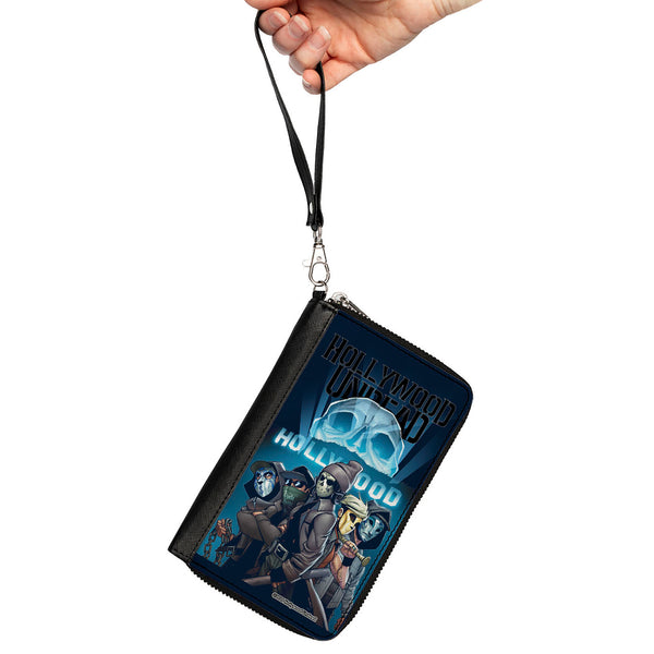 Buckle-Down Women's PU Zip Around Wallet Rectangle - HOLLYWOOD UNDEAD Comic Crew Skull Black Blues
