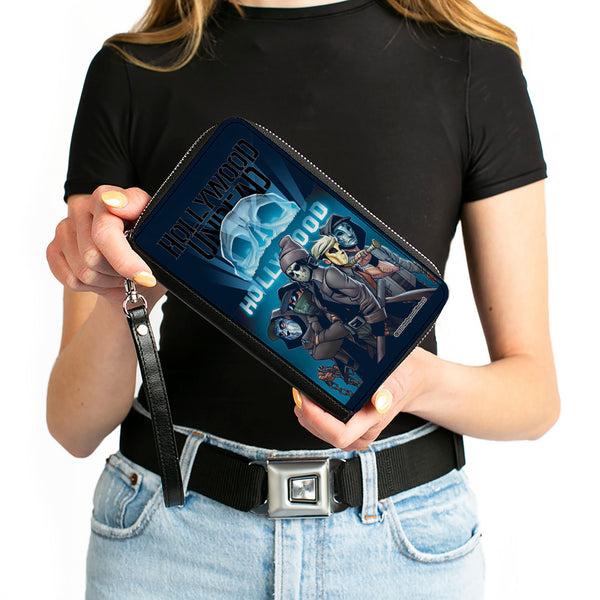 Buckle-Down Women's PU Zip Around Wallet Rectangle - HOLLYWOOD UNDEAD Comic Crew Skull Black Blues