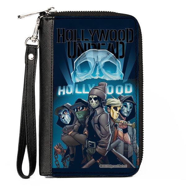 Buckle-Down Women's PU Zip Around Wallet Rectangle - HOLLYWOOD UNDEAD Comic Crew Skull Black Blues
