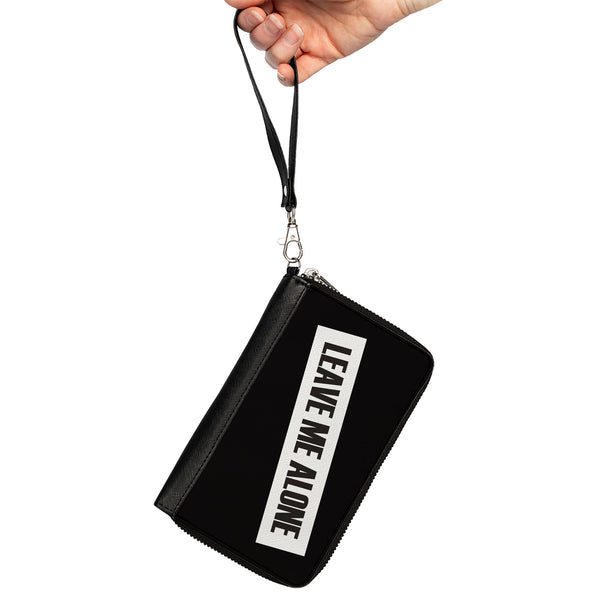 Buckle-Down Women's PU Zip Around Wallet Rectangle - LEAVE ME ALONE Block Black White