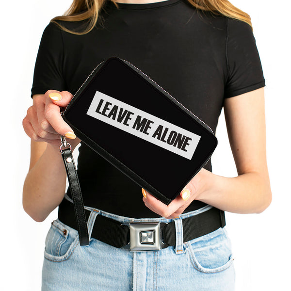 Buckle-Down Women's PU Zip Around Wallet Rectangle - LEAVE ME ALONE Block Black White