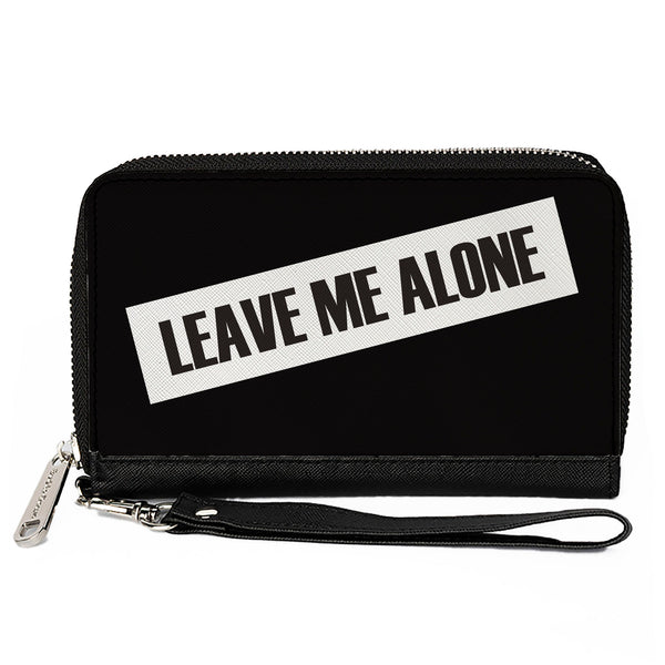 Buckle-Down Women's PU Zip Around Wallet Rectangle - LEAVE ME ALONE Block Black White