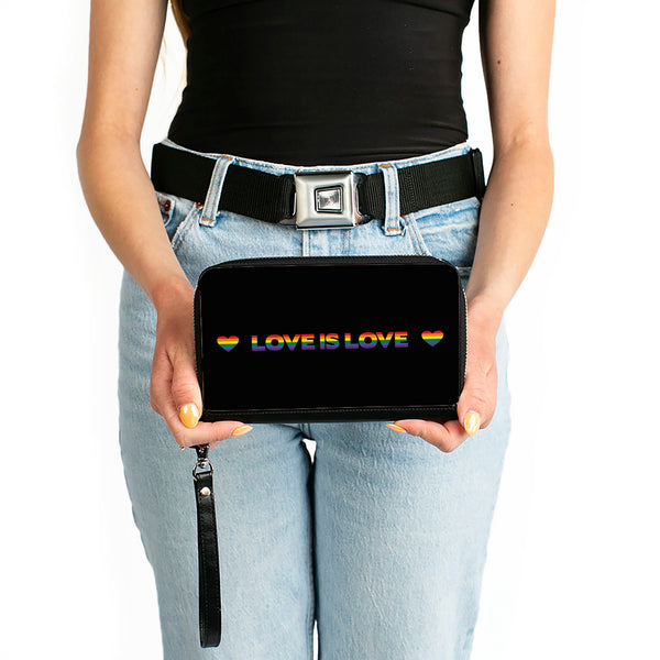 Buckle-Down Women's PU Zip Around Wallet Rectangle - LOVE IS LOVE Heart Black Rainbow