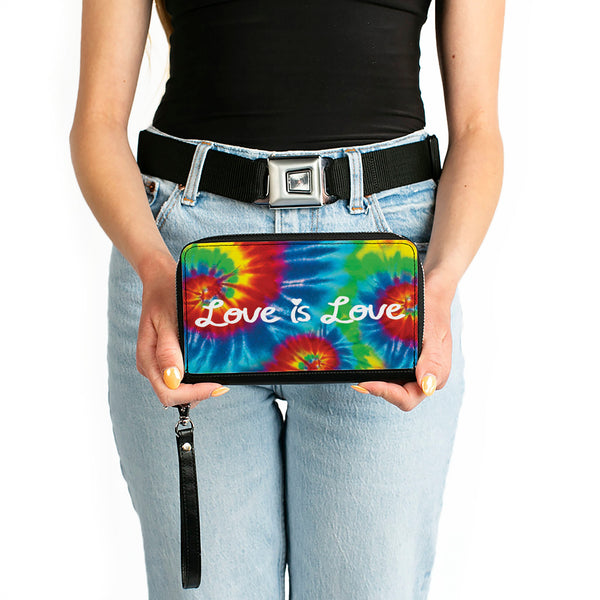Buckle-Down Women's PU Zip Around Wallet Rectangle - LOVE IS LOVE BD Tie Dye White