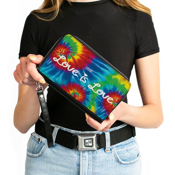 Buckle-Down Women's PU Zip Around Wallet Rectangle - LOVE IS LOVE BD Tie Dye White