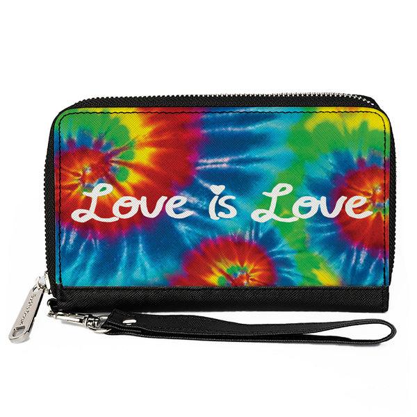 Buckle-Down Women's PU Zip Around Wallet Rectangle - LOVE IS LOVE BD Tie Dye White