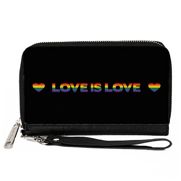 Buckle-Down Women's PU Zip Around Wallet Rectangle - LOVE IS LOVE Heart Black Rainbow