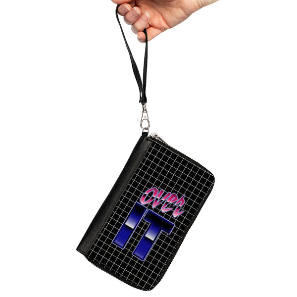 Buckle-Down Women's PU Zip Around Wallet Rectangle - OVER IT Grid Black White Pinks Purples