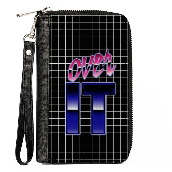 Buckle-Down Women's PU Zip Around Wallet Rectangle - OVER IT Grid Black White Pinks Purples