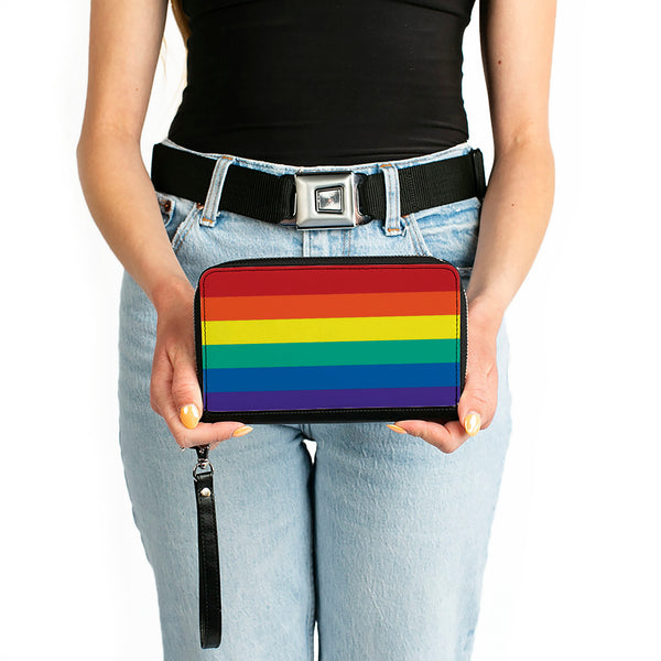 Buckle-Down Women's PU Zip Around Wallet Rectangle - Rainbow Print
