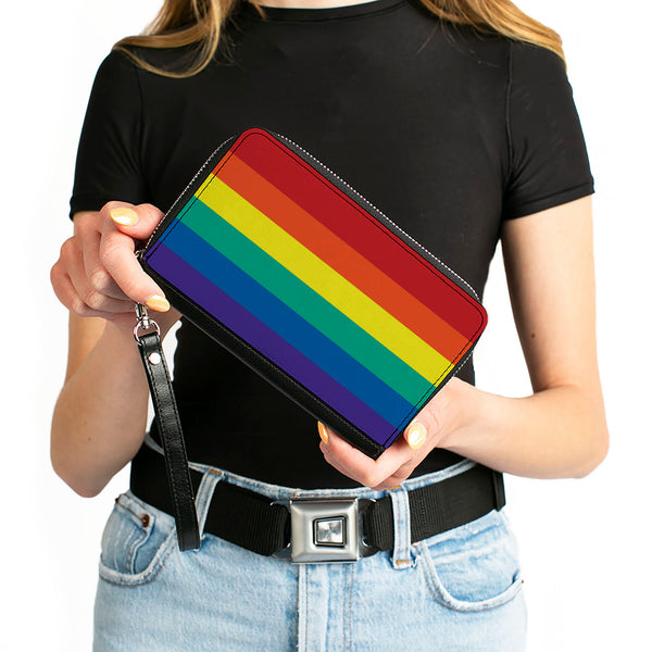 Buckle-Down Women's PU Zip Around Wallet Rectangle - Rainbow Print