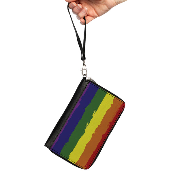 Buckle-Down Women's PU Zip Around Wallet Rectangle - Rainbow Stripe Painted