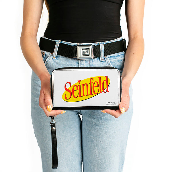 Buckle-Down Women's PU Zip Around Wallet Rectangle - SEINFELD Spotlight Logo White Yellow Red