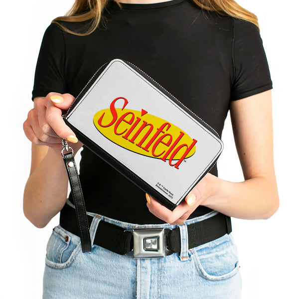 Buckle-Down Women's PU Zip Around Wallet Rectangle - SEINFELD Spotlight Logo White Yellow Red