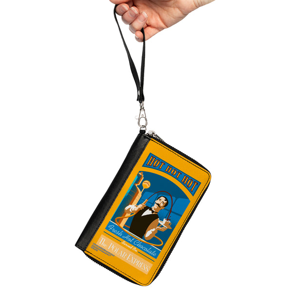 Buckle-Down Women's PU Zip Around Wallet Rectangle - THE POLAR EXPRESS Hot Chocolate Waiter Yellows Blues Red