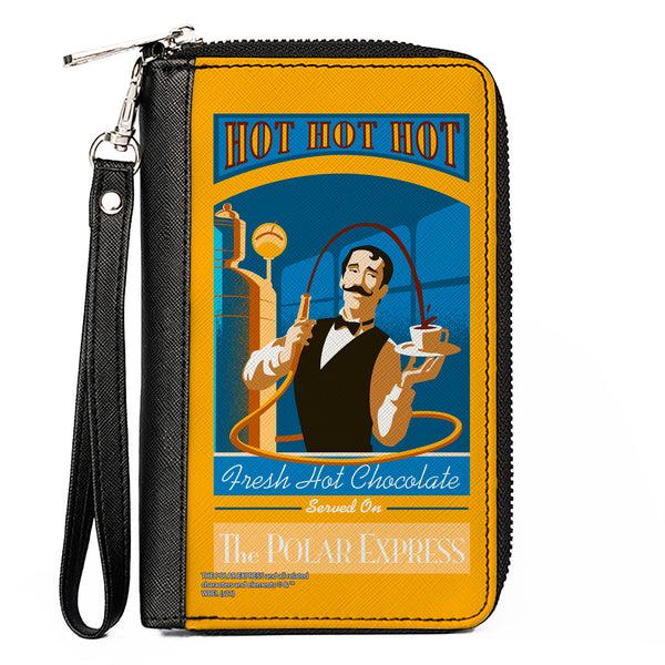 Buckle-Down Women's PU Zip Around Wallet Rectangle - THE POLAR EXPRESS Hot Chocolate Waiter Yellows Blues Red