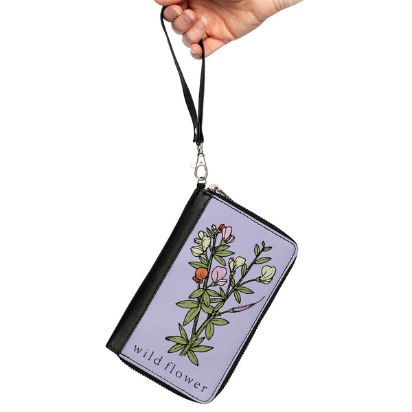 Buckle-Down Women's PU Zip Around Wallet Rectangle - WILD FLOWER Floral Bouquet Lavender
